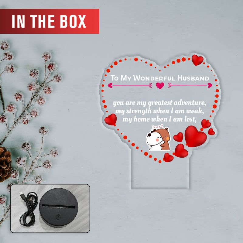 Acrylic Led Lamp Romantic Gift for Couples | Warm White Light Gift Item for Wedding, Anniversary, Birthday & Valentine's Day (My Wonderful Husband)